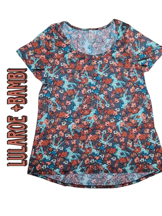 LuLaRoe Tops - LuLaRoe+Disney BAMBI  Short Sleeve Scoop Tee in Coral, Teal Floral T-shirt